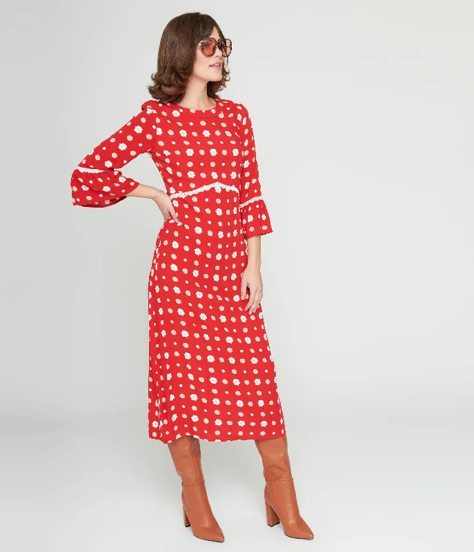 Collectif Red & White Poppy Print Midi Dress