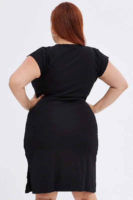 Black Ponte Dress Tie Front Or Back Cap Sleeve