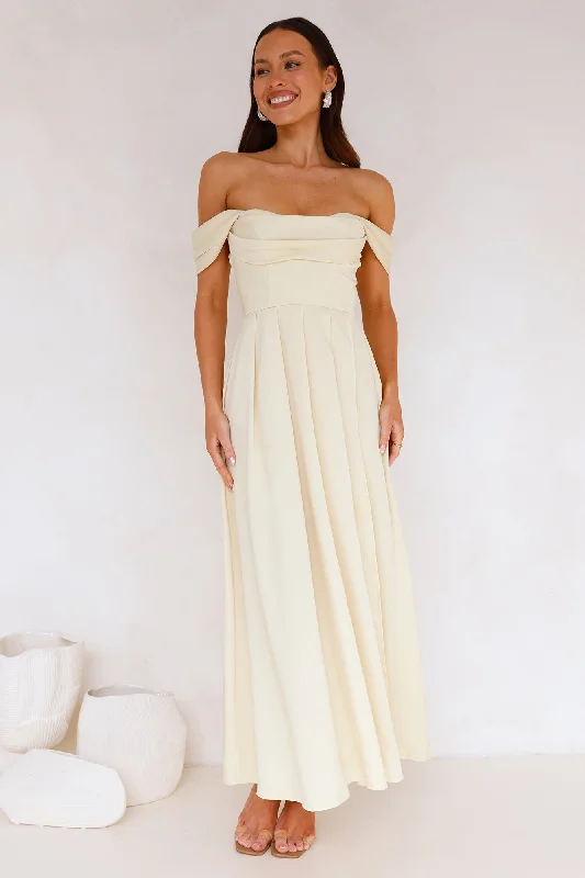 Classy Affair Off Shoulder Satin Maxi Dress Yellow