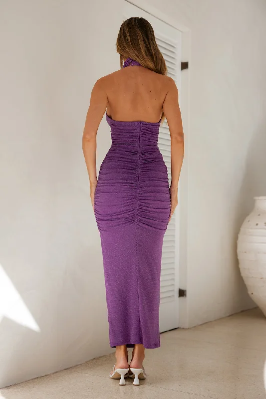 Fabulous Spark Halter Glitter Maxi Dress Purple