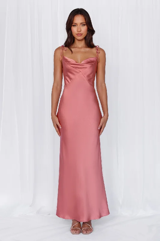 HELLO MOLLY The Penelope Cowl Satin Maxi Dress Rose