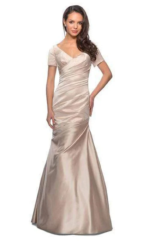 La Femme - 26947 Short Sleeve Pleat-Textured Trumpet Gown