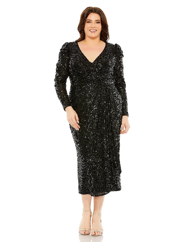 Mac Duggal 77029 Sequins Long Sleeve Plus size Formal Dress