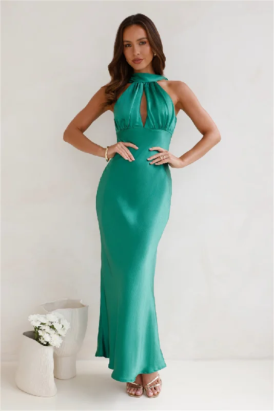 Sleeker Now Satin Maxi Dress Green