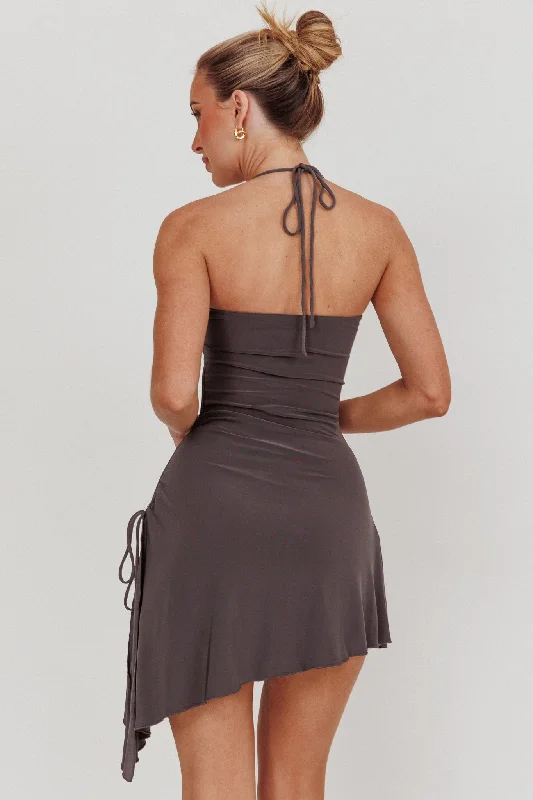 Thriving Ruched Side Mini Dress Charcoal