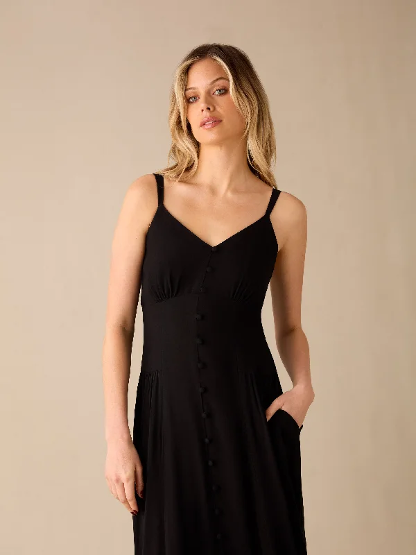 Black Strappy Button Through Dress