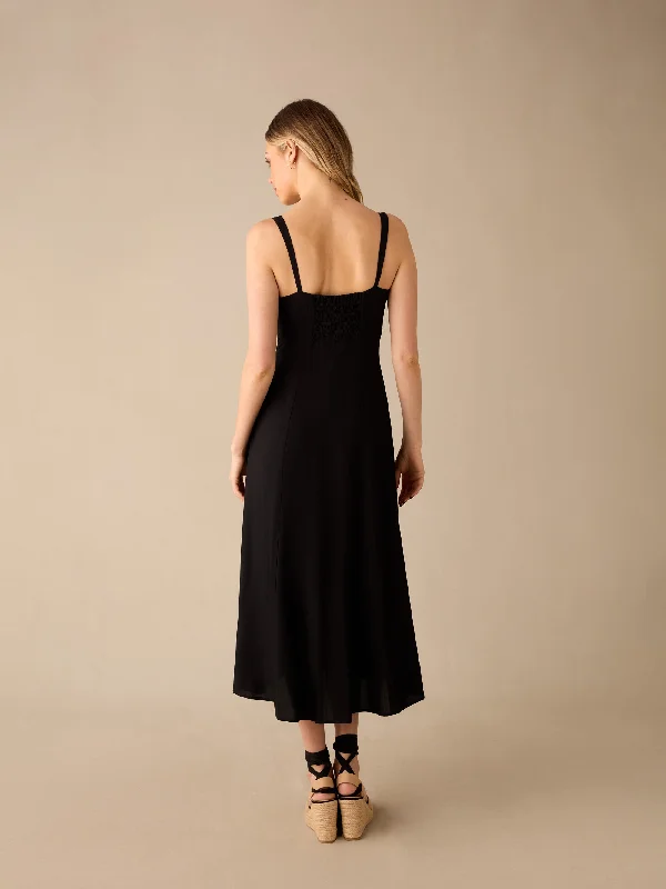 Black Strappy Button Through Dress