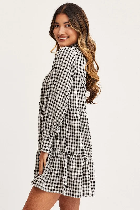 Check Shirt Dress Long Sleeve Button Front