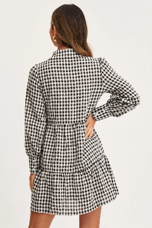 Check Shirt Dress Long Sleeve Button Front