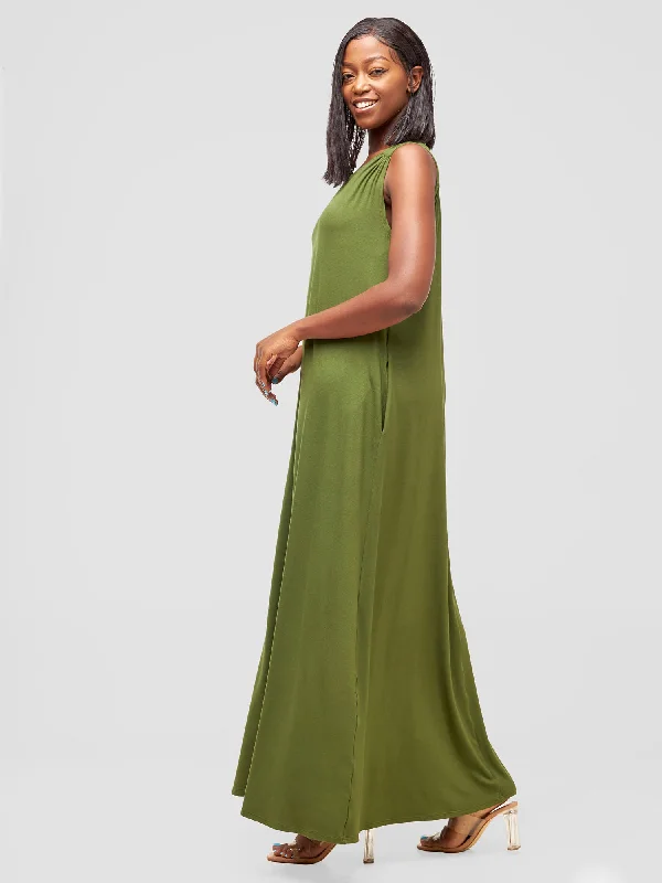 Vivo Safiya Gathered Shoulder Maxi Dress -Hunters