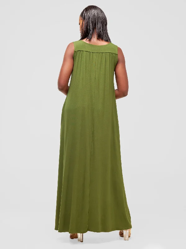 Vivo Safiya Gathered Shoulder Maxi Dress -Hunters