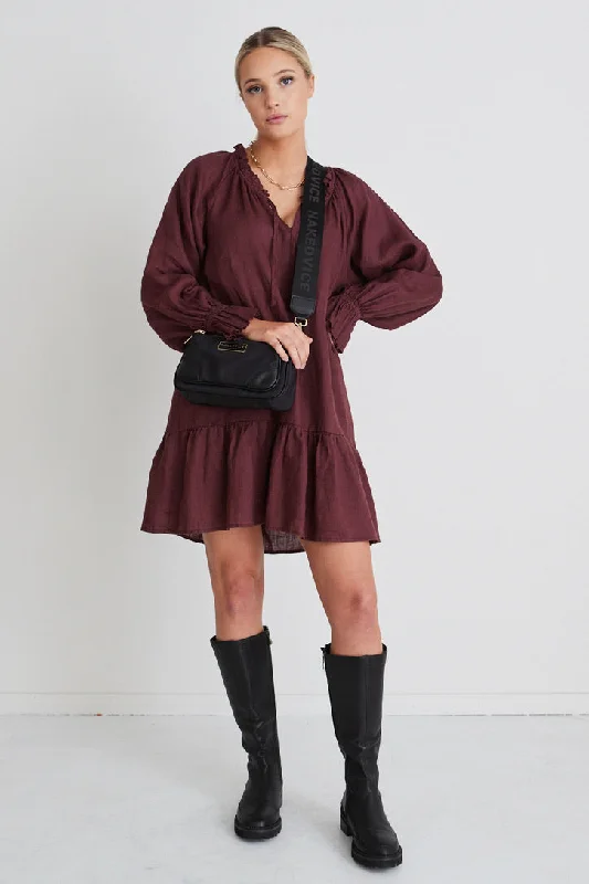 Mystic Raisin Linen Pleated Smock Dress