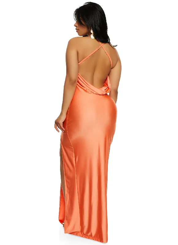 Spandex Criss Cross Side Slit Maxi Dress