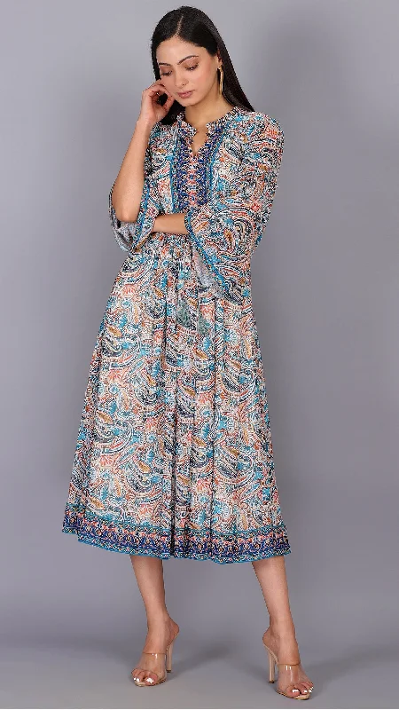 Paisley Printed Circular Maxi Dress