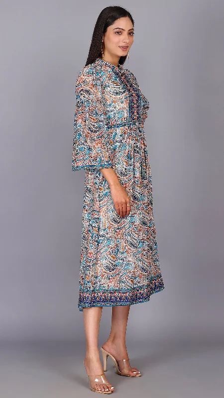 Paisley Printed Circular Maxi Dress