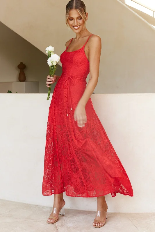 Palm Springs Lace Overlay Maxi Dress Red