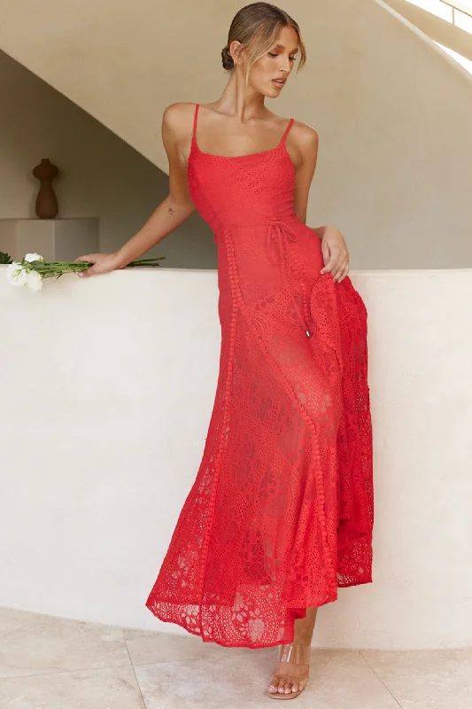 Palm Springs Lace Overlay Maxi Dress Red