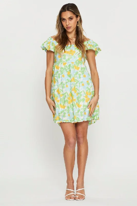 Print A Line Dress Mini