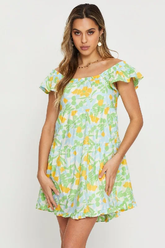 Print A Line Dress Mini