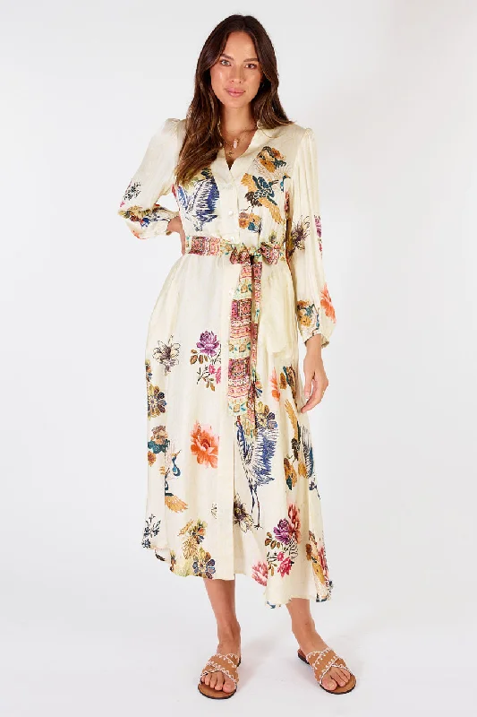 Rubyyaya - Flamingo Maxi Dress - Cream