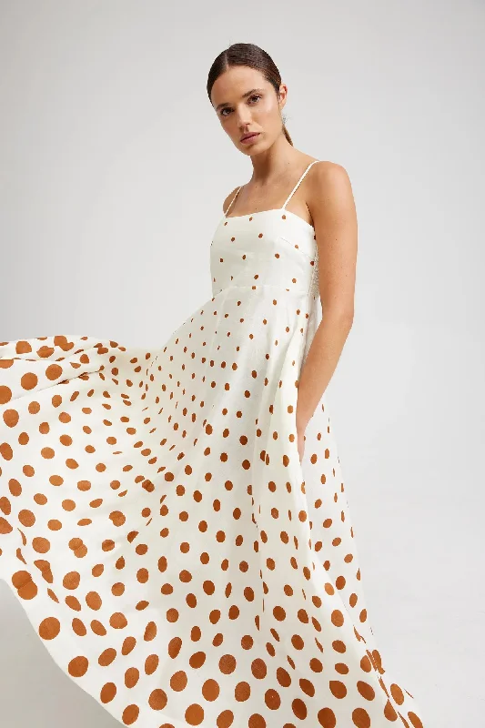 RUE DRESS – MILK/CIGAR DOT