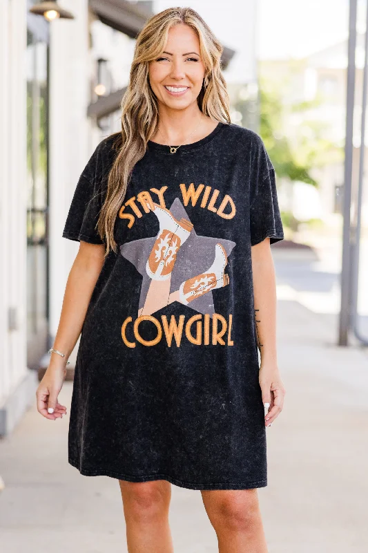 Stay Wild Cowgirl T-Shirt Dress, Black