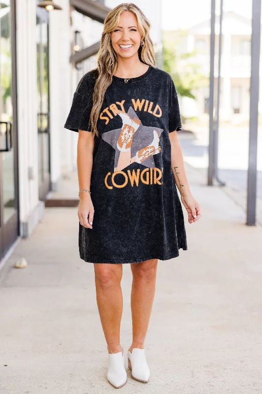 Stay Wild Cowgirl T-Shirt Dress, Black