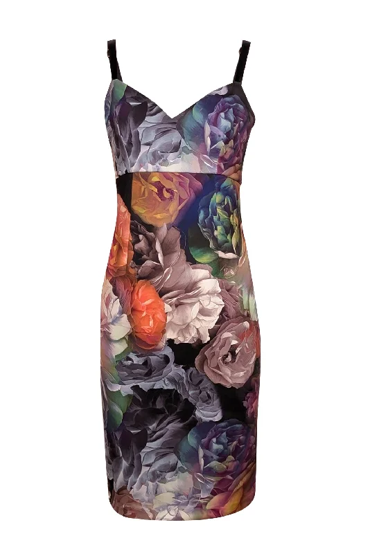 Ted Baker - Black & Multi Color Floral Sleeveless Sheath Dress Sz 8