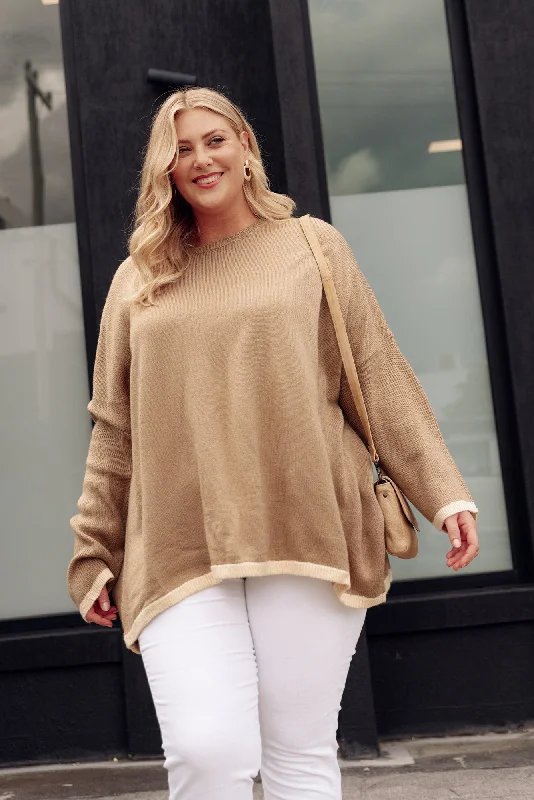 Coralie Taupe Contrast Knit Jumper