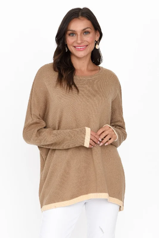 Coralie Taupe Contrast Knit Jumper