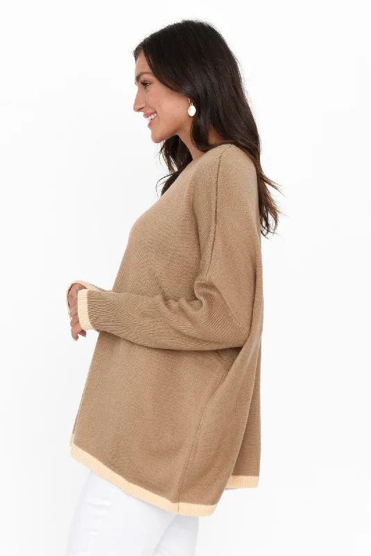 Coralie Taupe Contrast Knit Jumper