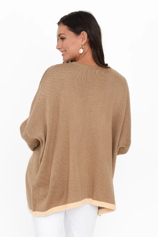 Coralie Taupe Contrast Knit Jumper