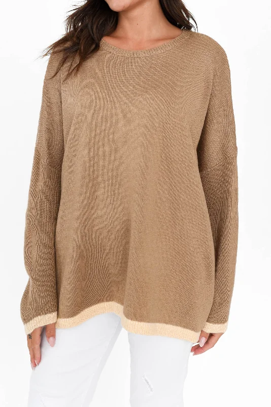 Coralie Taupe Contrast Knit Jumper