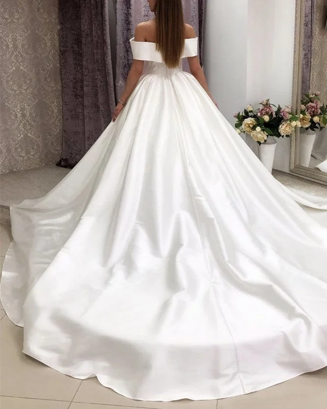 Puffy Wedding Dress Satin Ball Gown Off Shoulder