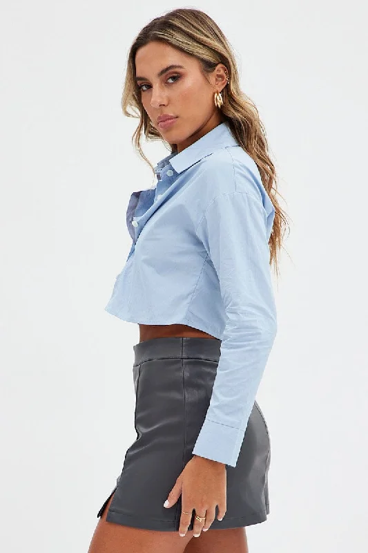 Grey Mini Skirt High Rise Faux Leather