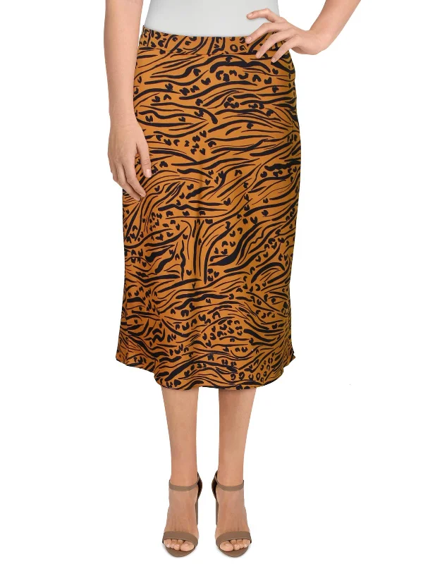 Womens Crepe Tiger Print Midi Skirt