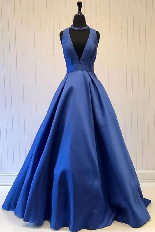 Shop Today, Save Tomorrow!A Line Prom Dress Simple Modest Elegant Long V Neck Prom Dress  PG552