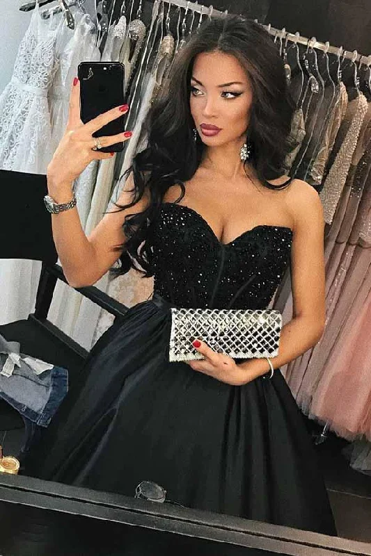The Best Deals Won’t Wait!A-Line Sweetheart Navy Blue Satin Prom Dress with Beading  PG573