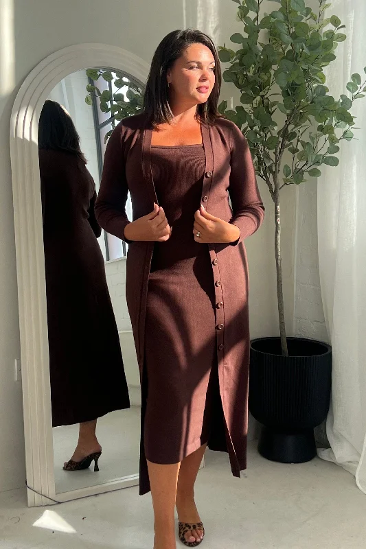 Limited Stock Available!Alina Longline Cardigan Dress Brown