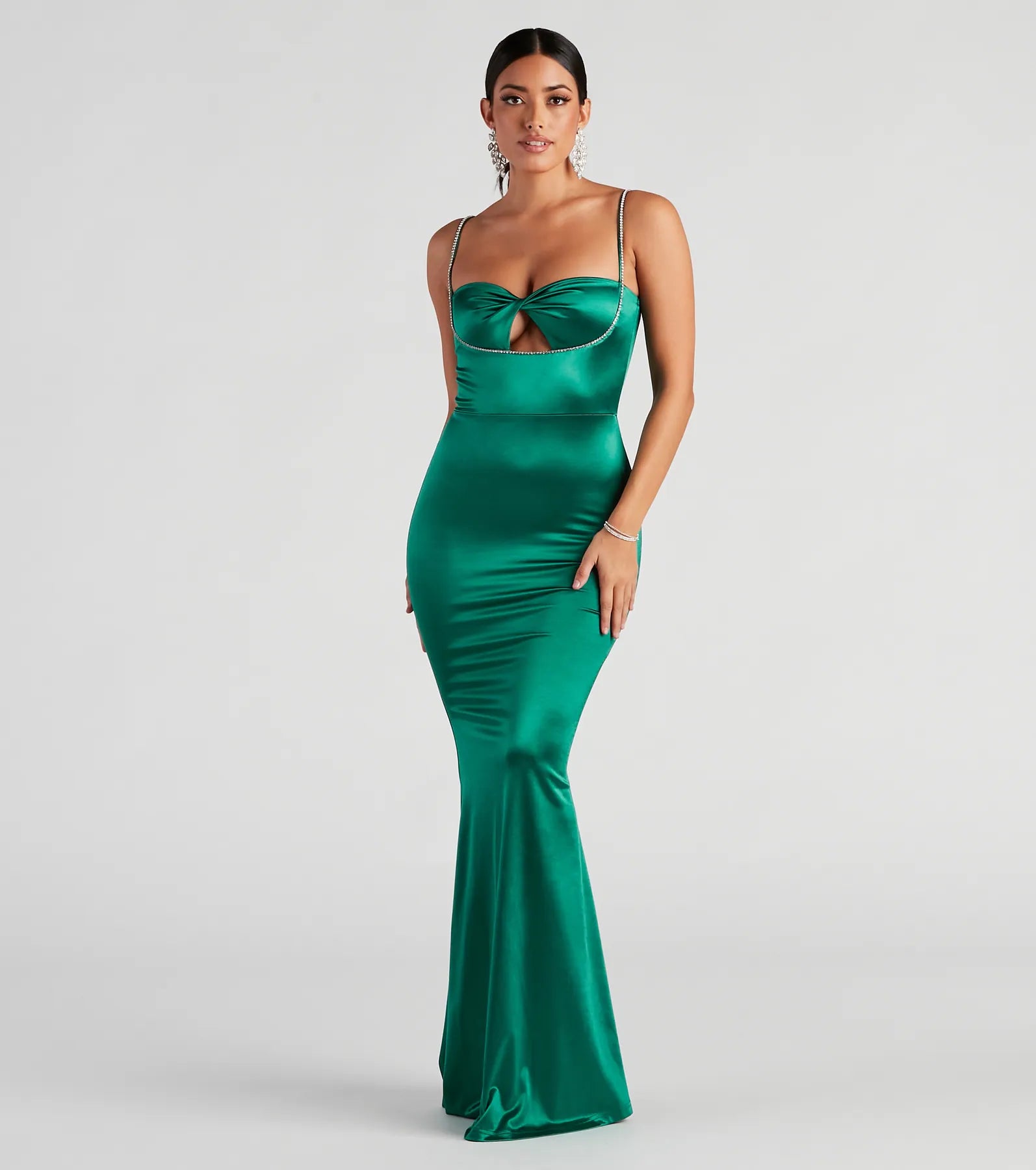 Limited-Time Price Drop!Analynn Formal Satin Rhinestone Trim Dress
