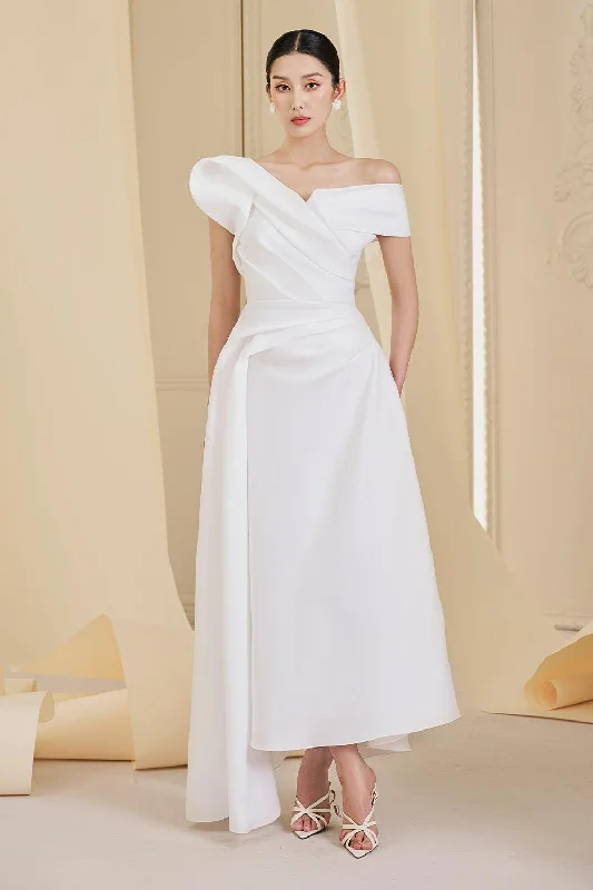 Hurry, Sale Ends Soon!Aria A-line Extended Flap Taffeta Ankle Length Dress