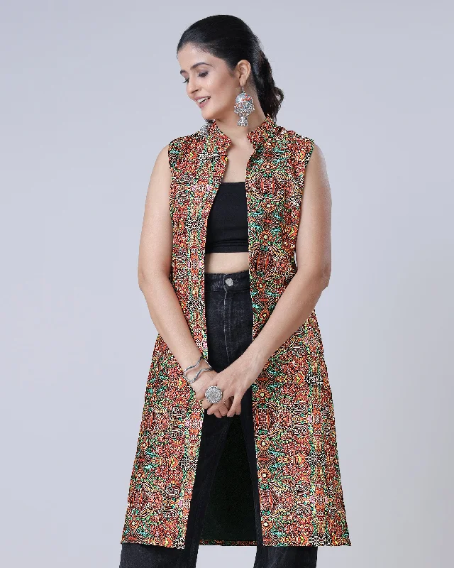Unbeatable Prices!Attractive Multicolor Floral Sleeveless Long Jacket For Women