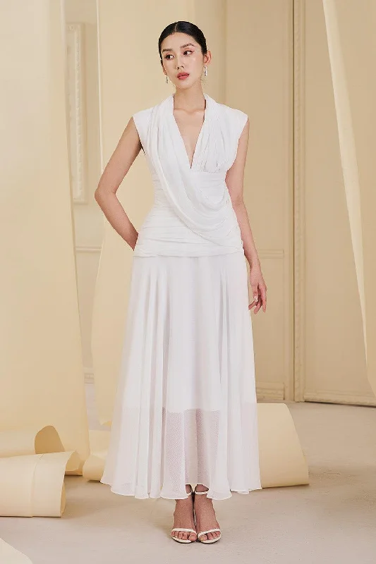 Save Like Never Before!Aurelia Gathered V-Neck Tulle Ankle Length Dress