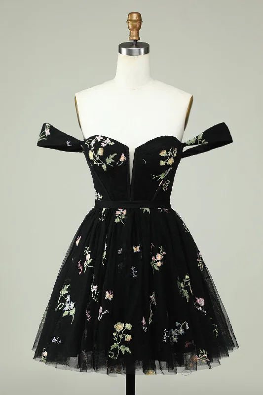 Stock Up and Save!Black A Line Off the Shoulder Short Prom Dress