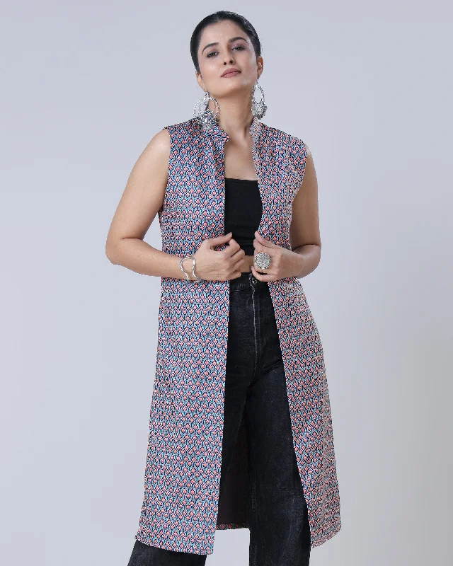 Shop Today, Save Tomorrow!Blue Ethnic Sleeveless Long Jacket For Women