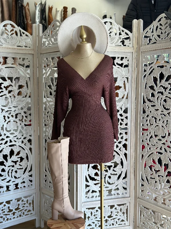Crazy Discounts Inside!Brown Sweater Wrapped Dress