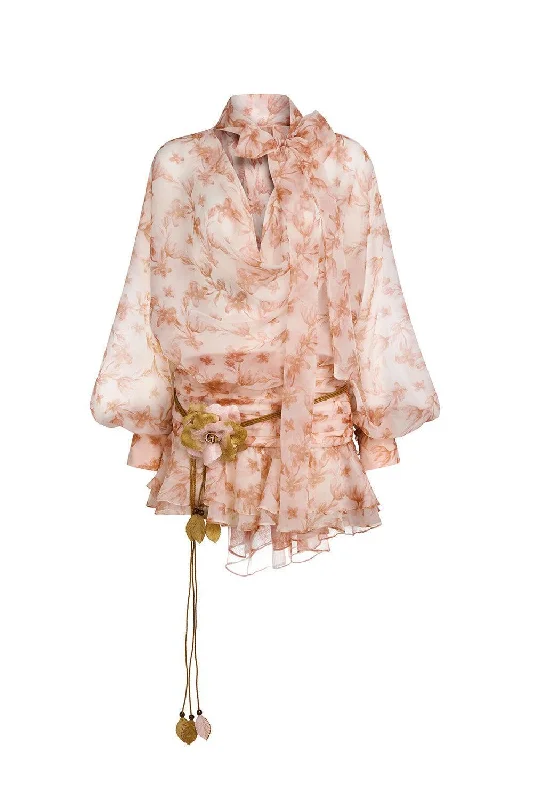 Unmissable Offers Await!Camryn Blouson Tie Neck Chiffon Mini Dress