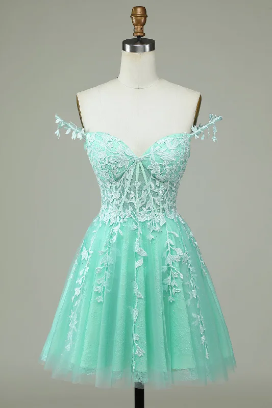 Price Drops You’ll Love!Cute A Line Spaghetti Straps Mint Short Prom Dress with Appliques