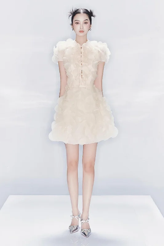 Limited Time Offer!Delahaye A-line Mandarin Neck Organza Mini Dress