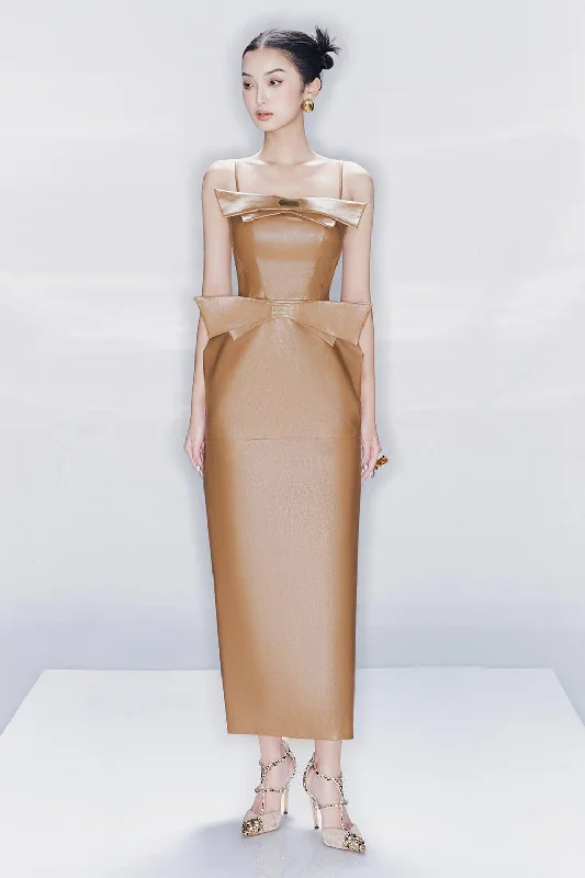Bigger Savings, Better Shopping!Elysee Sheath Square Neck Leather Ankle Length Dress